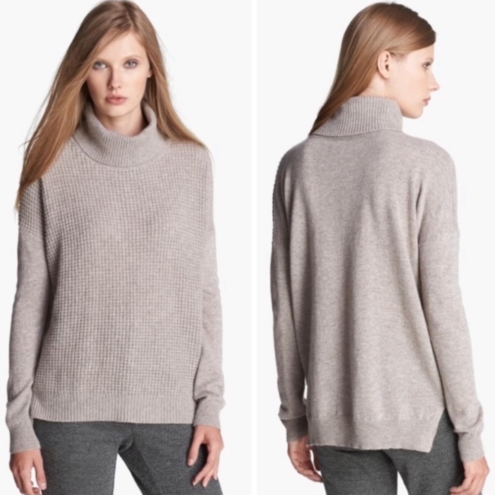 Theory Aldanta Cashmere Turtleneck waffle knit beige size small soft Sweater